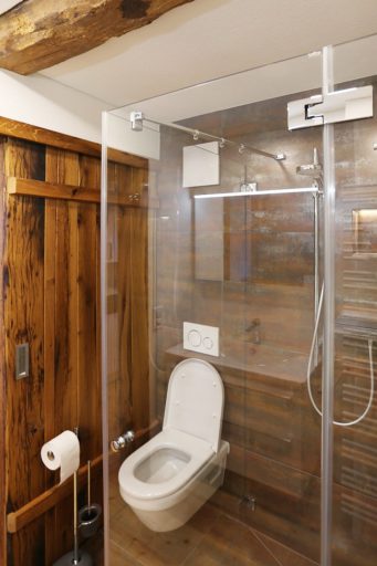 Badezimmer Altholz Fichte Toilette Dusche Duschwand