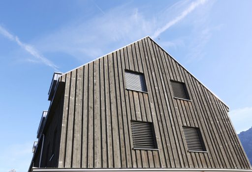 Neubau Mehrfamilienhaus Holzfassade Aussenansicht